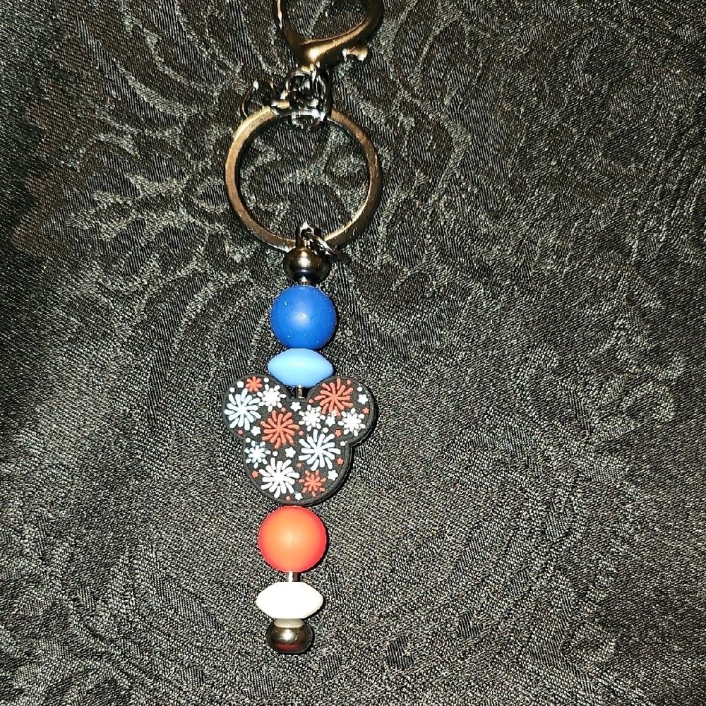Colorful Handbeaded Keychain with Firework Mickey Head